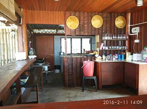 Motel Tanjung Puteri in Langkawi, image may contain: Interior Design, Dining Table, Restaurant, Wood