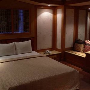 Japanese Theme Bedroom on parquet floor.