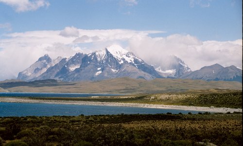 The Paine massif as seen from the road, coming from El Calafate