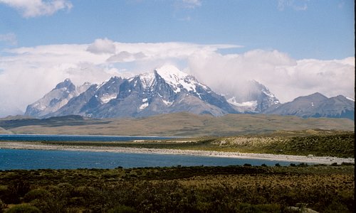 The Paine massif as seen from the road, coming from El Calafate