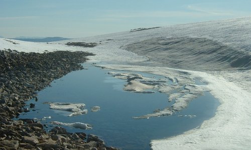 A small lake in the ice on one of the glaciers we camped on