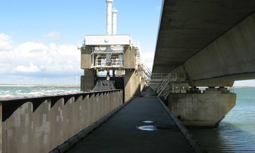 On the barrier walkway.