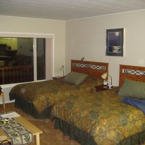 Spacious bedroom, with large windows