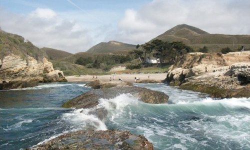 Looking at the rocky beach of the cove from one of the outer rocks.