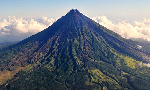 Aerial photo of Mayon volcano on leaving Legaspi