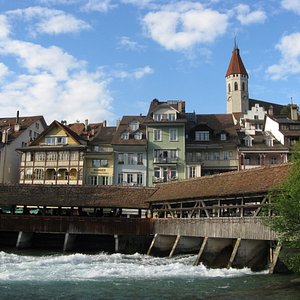The Aare River - a block from Schwert Thun