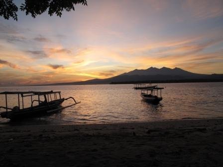 Sunrise from Manta Dive Gili Air, Gili Islands, over Lombok