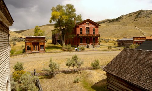 Town hotel as seen from 2nd floor of Masonic Lodge and one-room school.