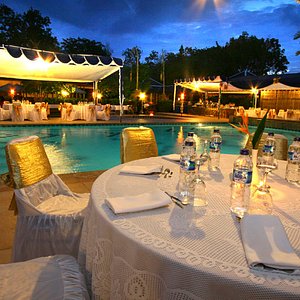 View of the pool and restaurant