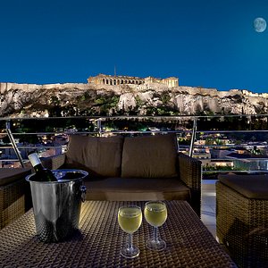 Plaka Hotel in Athens, image may contain: Furniture, Monitor, Screen, Bedroom