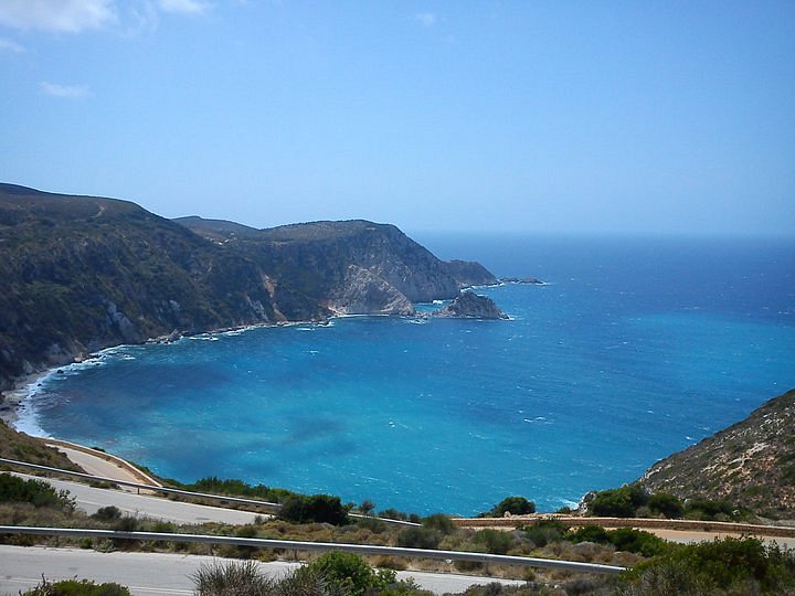 Panorama View to Petani beach with transparent and crystal clear