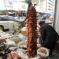 Hanging Hot Chili Peppers at market