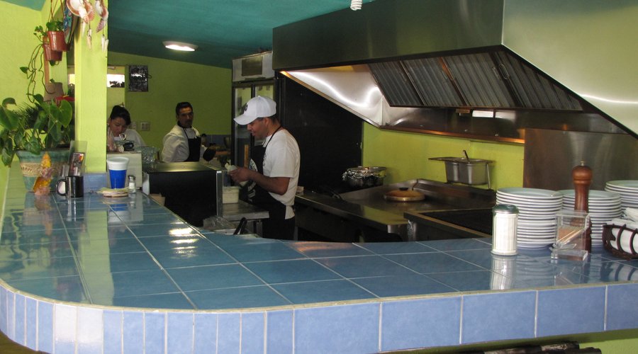 The exhibition kitchen at Splash