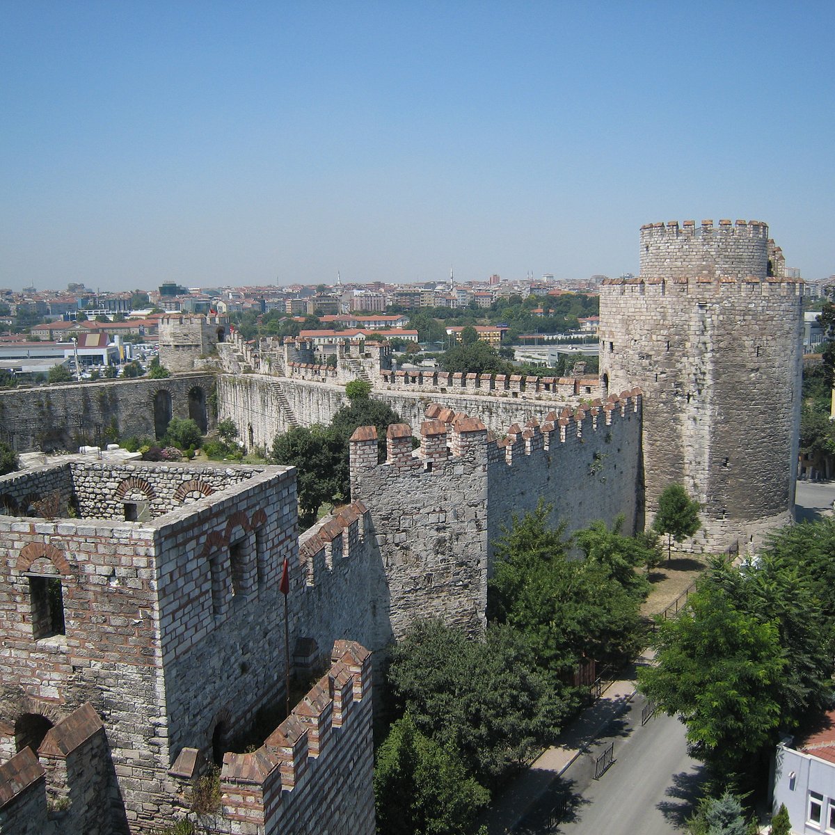 Vintage 19th century photograph: Yedikule Fortress (Turkish: Yedikule  Hisarı or Yedikule Zindanları; meaning Fortress of the Seven Towers, or  Dungeons of the Seven Towers, respectively) is a fortified historic  structure located in