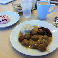 Swedish meatballs, real mashed potatoes, lingonberries, & super sweet Princess cake