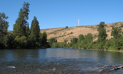 North Yakima River with wind turbine