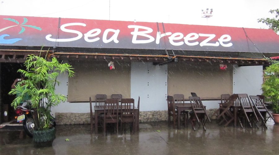 the restaurant,windows closed because of typhoon.