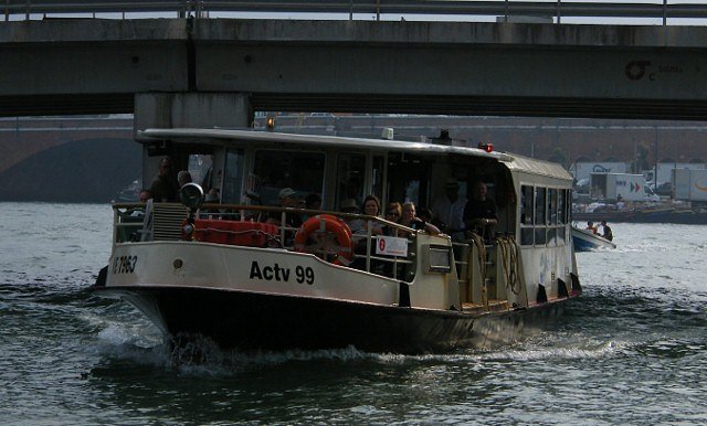Passengers on board a Route no 2 Vaporetto or water bus on The