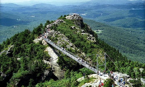 The Mile High Swinging Bridge hangs 5,280 ft (1 mi.) above sea level and 80 ft. above the ground