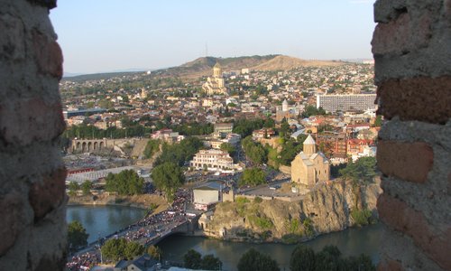 view from the 'window' - Metekhi Church and Holy Trinity Cathedral of Tbilisi