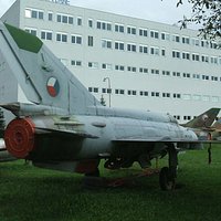 Preserved aircraft behind museum