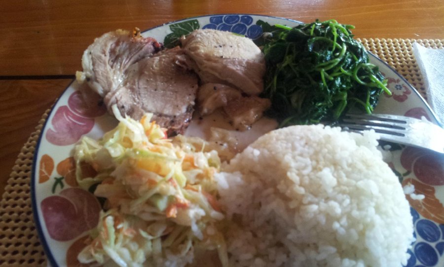 Roast Pork, watercrest, coleslaw and rice @P180