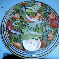 Fresh Food Basket Garden Salad topped with Herbed Shrimp @ EITS Cafe, Newcastle