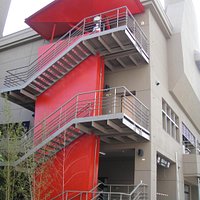 Stairs with rain water tank in centre