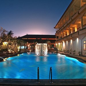 Main Pool at Night and Exterior oof Superior Rooms