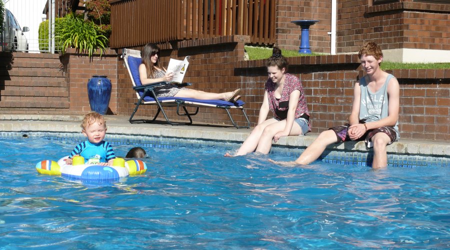 Heated pool and covered spa pool.