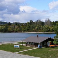 Rental building, Lake Kelso, and Highway 401