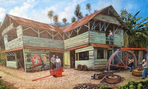 Pintura de la Fábrica de Carretas Eloy Alfaro hecha por Víctor Chavarría