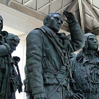The statues of seven bomber crew are at the heart of the memorial