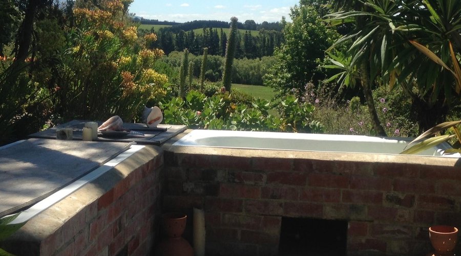 Enjoy an aromatherapy outdoor gas fired bath