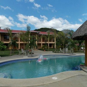 View of the hotel from the restaurant
