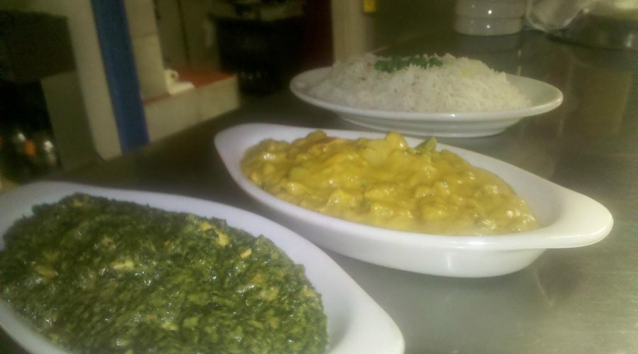 Saag Paneer, Vegetable Korma and Rice