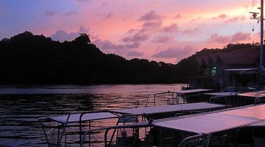                   View from Barracuda's dock; our dive boat Vulcan in foreground
              