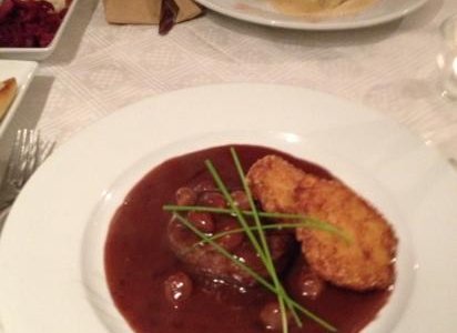                   venison in red wine and onion jus
                