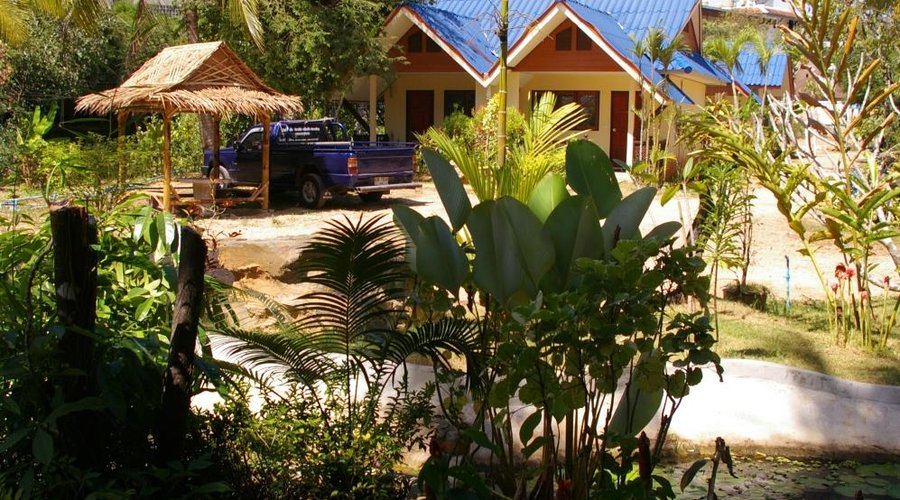                   One of the bungalows and the garden
                