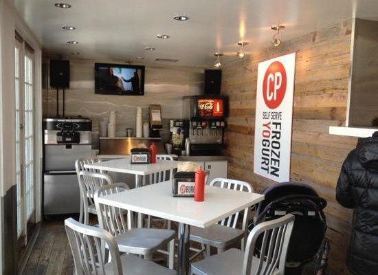 drink and frozen yogurt section, left of counter