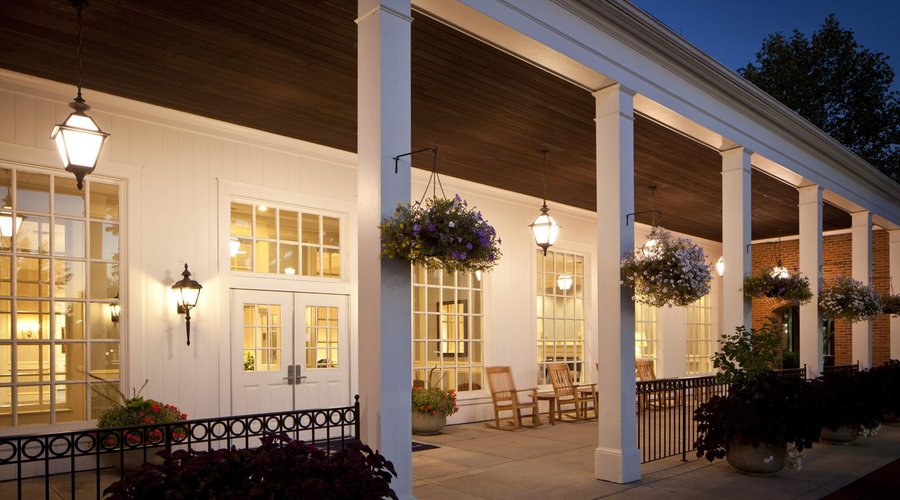 Outside seating area at night