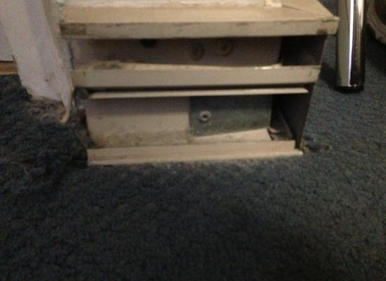 Missing ductwork with sharp corners causing cuts and bruises