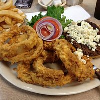 Blue Cheese Burger and Onion Rings