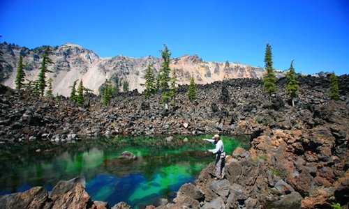Fly-fishing on Wizard Island at Crater Lake National Park