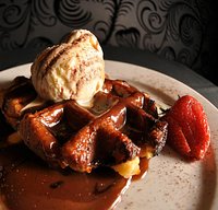 Beligian Waffles with Ice Cream & Mars Bar Sauce