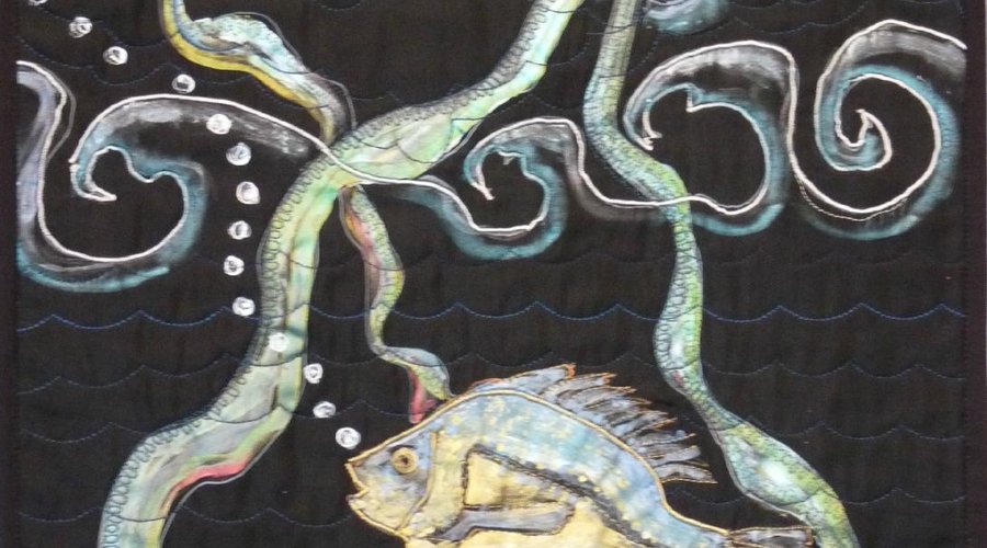 Ocean Perch Silk Painting Machine Embroidered Hanging