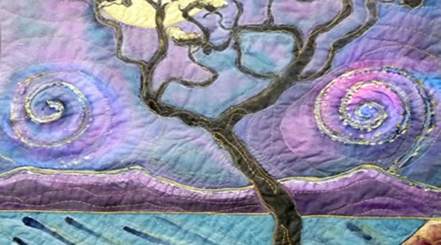 Swirly Sky Silk Painting Embroidered Hanging