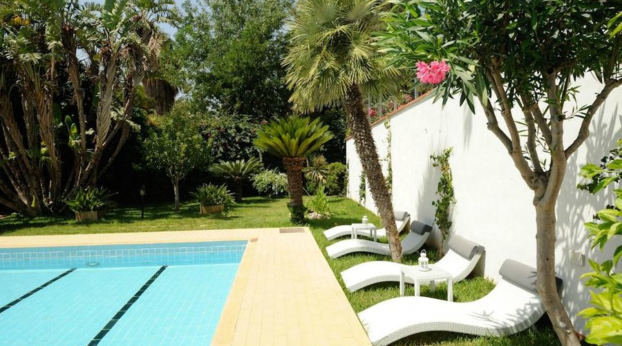 scorcio della grande piscina immersa nel giardino
