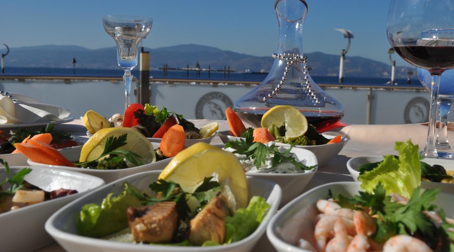 deniz manzara esliğinde rakı balık keyfi
