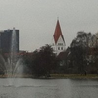 the Church is next to the pond